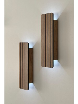 PremiumPort 2'li Ahşap Dekoratif Duvar Aydınlatması, Gece Lambası, Açık Meşe & Beyaz Işık