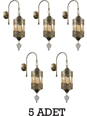 PremiumPort Osmanlı Motifli 5'li Bal Camlı Duvar Aydınlatma Seti
