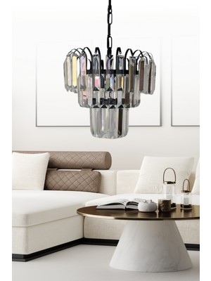 PremiumPort Şık Siyah Kristal Taşlı Sarkıt Avize, Yatak Odası, Salon ve Mutfak Dekoru