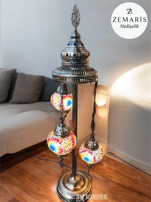 PremiumPort El Yapımı Otantik Mozaik Lambader 3'lü, Şık ve Renkli Dekoratif Aydınlatma