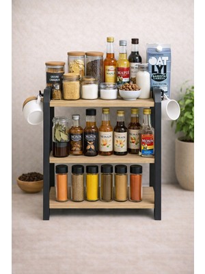 Bambus Home Mutfak Tezgah Üstü Kahve Köşesi 3 Katlı Kobe Organizer Raflı Banyo Mutfak Düzenleyici