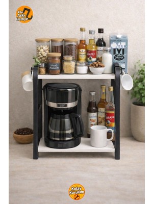 Bambus Home Mutfak Tezgah Üstü Kahve Köşesi 2 Katlı Beyaz Organizer Raflı Banyo Mutfak Düzenleyici
