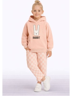 Çocuk Kapüşonlu Rabbit Desenli 3 Iplik Şardonlu Eşofman Takımı (5-8 Yaş) 10761S