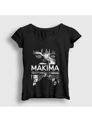 Presmono Kadın Siyah Crow Makima Chainsaw Man T-Shirt