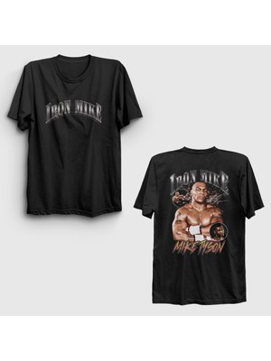 Presmono Unisex Siyah Poster Boks Boxing Iron Mike Tyson Sırt Baskılı T-Shirt