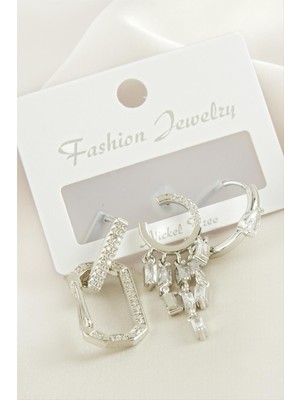 Nacario 3 Adet Baget Taşlı Küpe