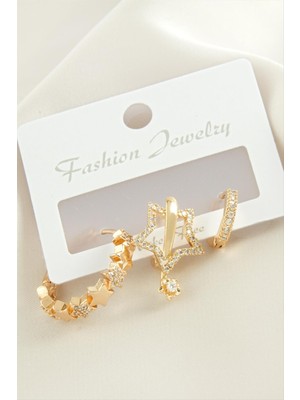 Nacario 3 Adet Yıldız Zirkon Taşlı Küpe