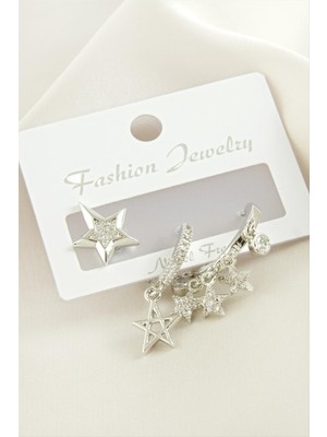 Nacario 3 Adet Yıldız Zirkon Taşlı Küpe