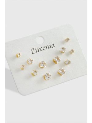 Nacario 12 Adet Kare Zirkon Tek Taşlı Küpe