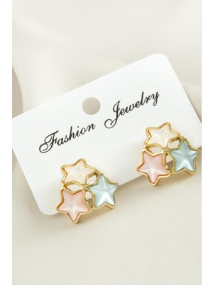 Nacario Yıldız Damla Taşlı Metal Küpe