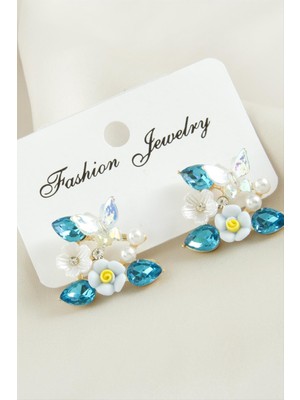 Nacario Çiçek Mineli Taşlı Küpe