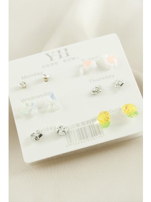 Nacario 12 Adet Karışık Metal Taşlı Küpe