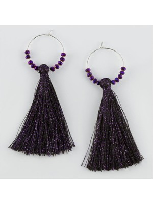 Nacario Simli Kristal Taşlı Halka Püskül Küpe