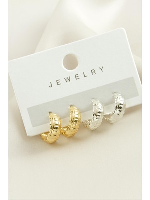 Nacario 4 Adet Kare Desenli Halka Küpe