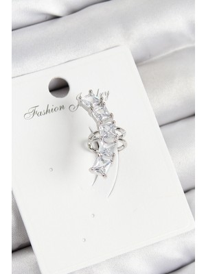 Nacario Bfs Pirinç Zirkon Taşlı Model Gümüş Renk Sağ Kıkırdak Küpe