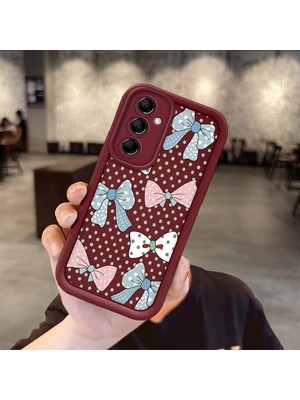 HONTINGA Samsung Galaxy M14 ile Uyumlu Kılıfı Düşüme Önleyici Basitlik Anti Düşme Kamera Korumali Vintage Bow Bordo Desen Yumuşak Silikon Telefon Kılıfı Kadın ve Erkek Için Uygundur K2-7084