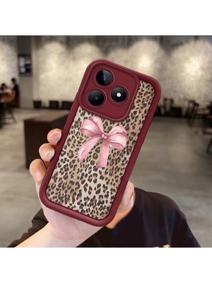 HONTINGA Realme Note 50 4g ile Uyumlu Kılıfı Düşüme Önleyici Basitlik Anti Düşme Kamera Korumali Leopar Deseni Bordo Desen Yumuşak Silikon Telefon Kılıfı Kadın ve Erkek Için Uygundur K2-7083