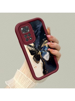 HONTINGA Xiaomi Redmi Note 11 ile Uyumlu Kılıfı Düşüme Önleyici Basitlik Anti Düşme Kamera Korumali Vintage Bow Bordo Desen Yumuşak Silikon Telefon Kılıfı Kadın ve Erkek Için Uygundur K2-7084