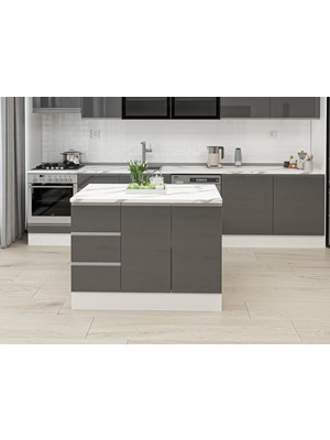 Alvinka 120 cm Hg_j Ada Mutfak Dolabı Beyaz Antrasit Mdf