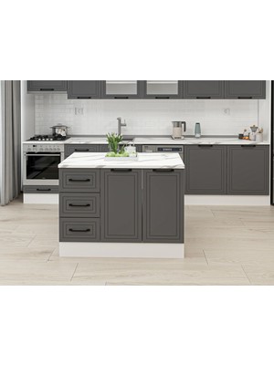 Alvinka 120 cm Mbr_a Ada Mutfak Dolabı Beyaz Antrasit Mdf