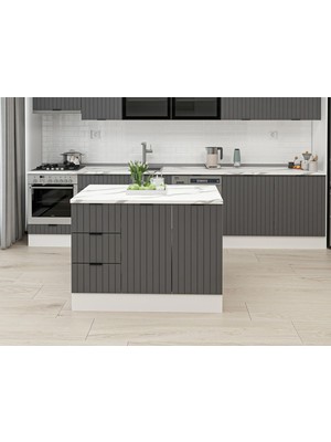 Alvinka 120 cm Mbr_b Ada Mutfak Dolabı Beyaz Antrasit Mdf