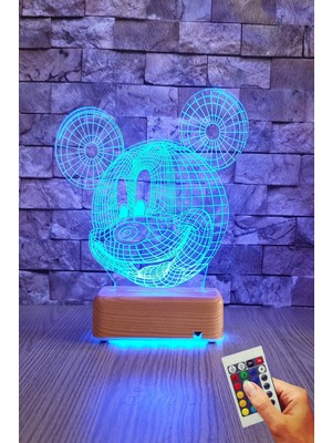 PremiumPort Renkli 3D Mickey Mouse Gece Lambası, Çocuk Odası Dekorasyonu