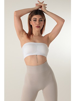 Doremi Beyaz Seamless Straplez Askısız Pedli Büstiyer Dokuma Kumaş ile Gün Boyu Destek Sunar