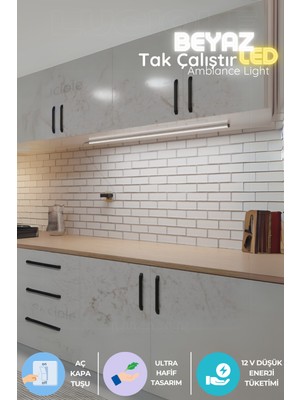 PremiumPort Mutfak Tezgah Altı LED Işık Bar, Beyaz, Yapışkanlı, 1 Metre