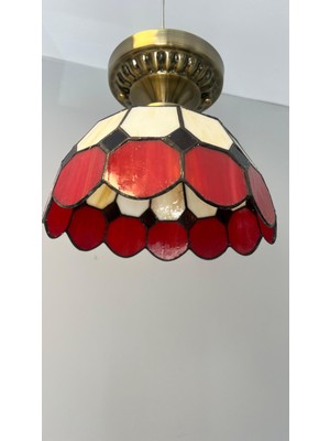 PremiumPort Klasik 30CM Kırmızı Tavan Vitray Avize, Şık ve Zarif Tasarım