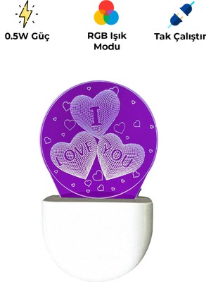 PremiumPort 3D Kalp LED Gece Lambası, Renk Değiştirici, USB Şarjlı, Dekoratif Işık