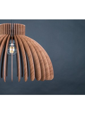 PremiumPort 47 cm Büyük Ahşap Geometrik Salon Avizesi, Modern ve Şık Tasarım