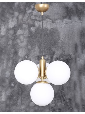 PremiumPort Şık 4'lü Eskitme Beyaz Camlı Modern Avize, Oturma ve Yatak Odası Dekoru