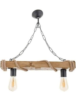 PremiumPort Doğal Ahşap Kütük Avize Çiftli Takım, Sıcak ve Şık Aydınlatma Seti