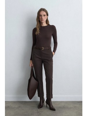 Gusto Duble Paça Yüksek Bel Pantolon - Kahverengi