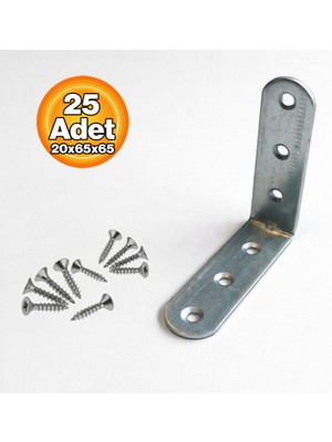 Badem10 L Demir Gönye 25 Adet Yuvarlak Başlı 20X65X65 mm Köşe Bağlantı Montaj Sabitleme Metal Aparat