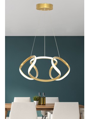 PremiumPort Modern Gold Renk LED Avize, Beyaz Işık, Şık ve Şık Tasarım