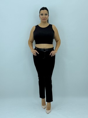 Carmito Büyük Beden Toparlayıcı Yüksek Bel Kemerli Dar Paça Denim Örme Kumaş Kadın Pantolon