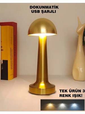 PremiumPort Gold Renk LED Masa Lambası, Şarjlı Dokunmatik Gece ve Çalışma Abajuru