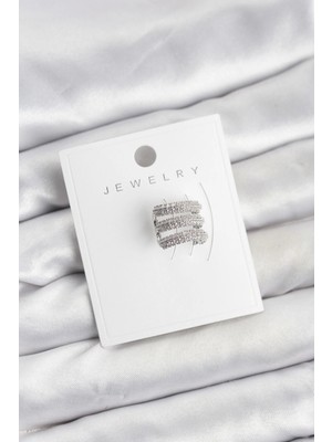 Nacario Bfs Pirinç Gümüş Renk Zirkon Taşlı Earcuff Kıkırdak Küpe