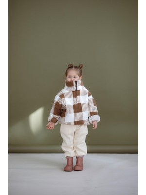 Oh la la Koala For Little Ones Kahve Kareli Yarım Fermuarlı Welsoft Çocuk Mont 1-6 Yaş