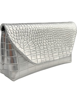 Vellichor Kadın Gümüş Timsah Desenli Abiye Çanta – Deri Görünümlü