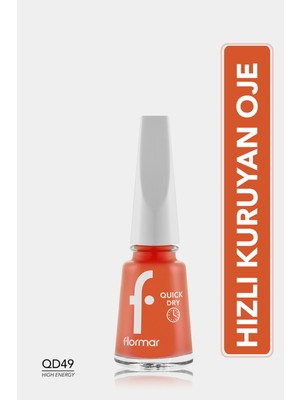 Flormar Quick Dry Hızlı Kuruyan Oje (QD49 High Energy) İnce Yapılı Parlak Bitişli Turuncu 8682536074087