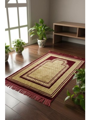 Lugmo Kadife Püsküllü Seccade Bordo