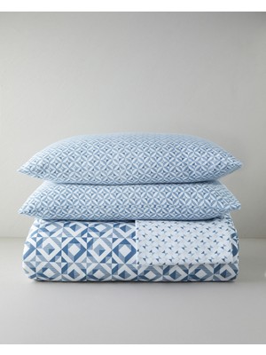 English Home Symetra Kolay Ütülenir Çarşaflı Çift Kişilik Nevresim Takımı 200x220 cm Mavi