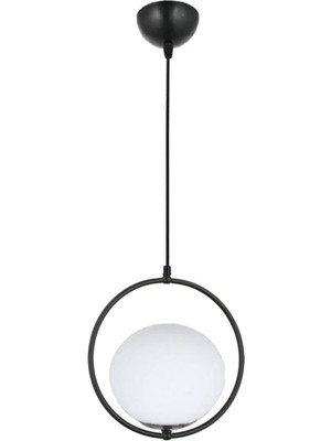 PremiumPort Modern Beyaz Camlı Daire Model Siyah Sarkıt Avize, Şık ve Elegant Tasarım