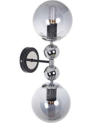 PremiumPort Şık Siyah Krom ve Füme Camlı Aplik, Modern Dekorasyon Için