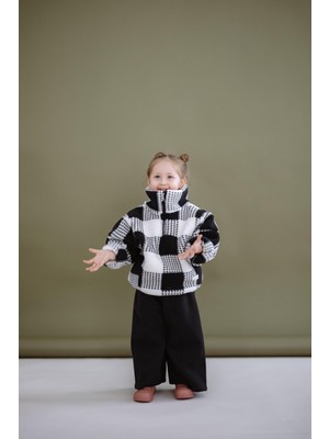 Oh la la Koala For Little Ones Lacivert Kareli Yarım Fermuarlı Welsoft Çocuk Mont 1-6 Yaş