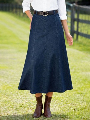 Vellichor Kadın Yüksek Bel Denim Uzun Etek- Mavi