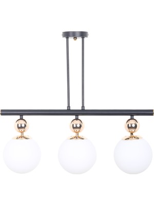 PremiumPort Şık Siyah Gold 3 Beyaz Camlı Modern Avize, Zarif ve Işıltılı Aydınlatma