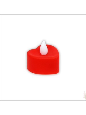 PremiumPort LED Işıklı Pilli Tealight Kalp Mum, 4x2 Cm, Kırmızı Işık, Sıcak Atmosfer